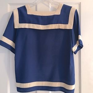 100% Silk Blue & White Blouse